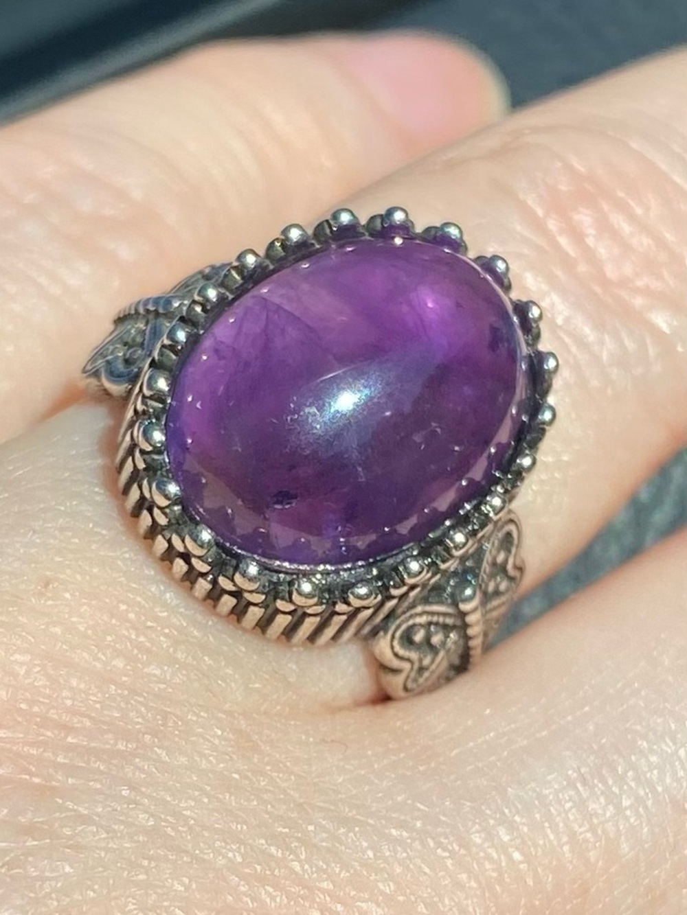 Silver Tone Purple Amethyst Ring